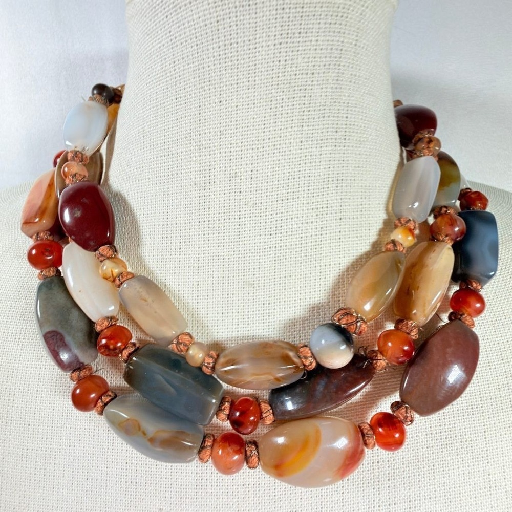 Vintage Beggars Bead Necklace Chunky Gemstones 42 in Endless Strand 241g Boho